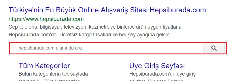 Arama Kutucuğu Rich Snippet " Hepsiburada " Örneği Arama Kutucuğu Rich Snippet " Hepsiburada " Örneği