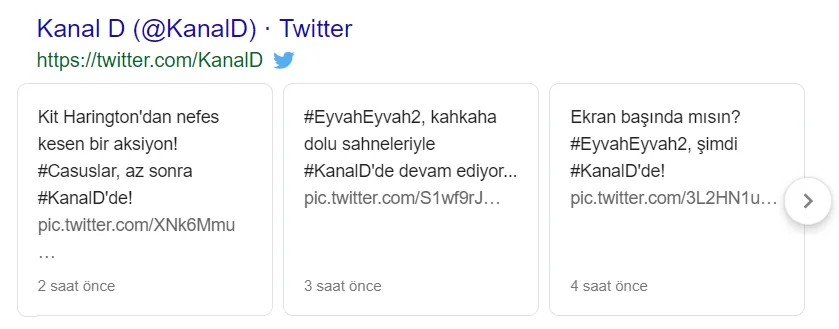 Rich Snippet Twitter " Kanal D " Örneği Rich Snippet Twitter " Kanal D " Örneği